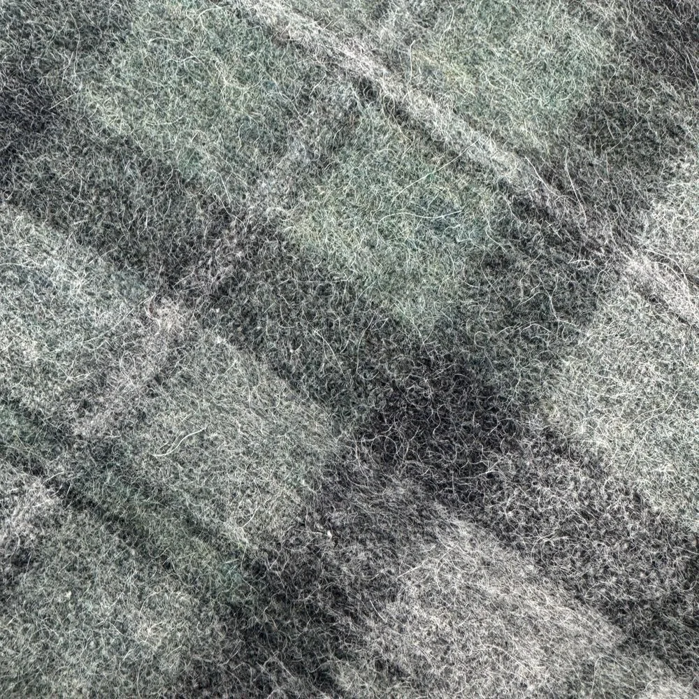 Tumi Baby Alpaca Wool Tartan Plaid Print Fringed Edge Gray/GreenThrow Blanket